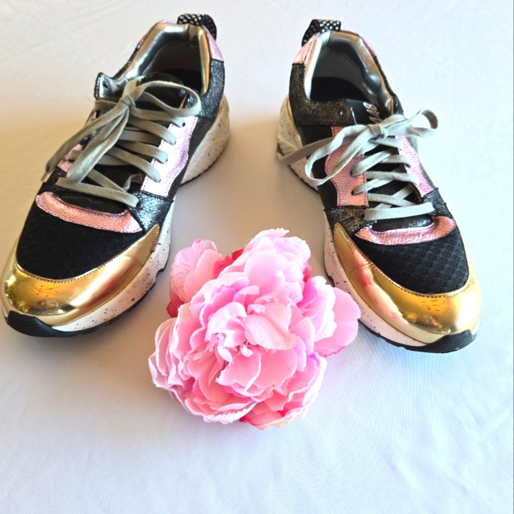 💜P448 Womens Mixed Media Alex Metallic Leather Lace-Up  Sneakers Size 40 - Picture 3 of 10